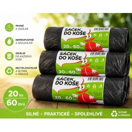  Odpadkov&eacute; pytle HDPE 60l, extra pevn&eacute;, 20 ks