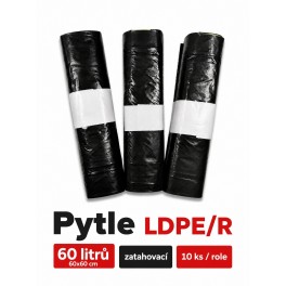 Odpadkov&eacute; pytle LDPE 60l, zatahovac&iacute;, 10 ks
